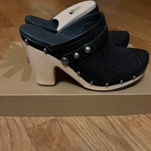 Ugg Jolene Black Leather Cotton Clogs